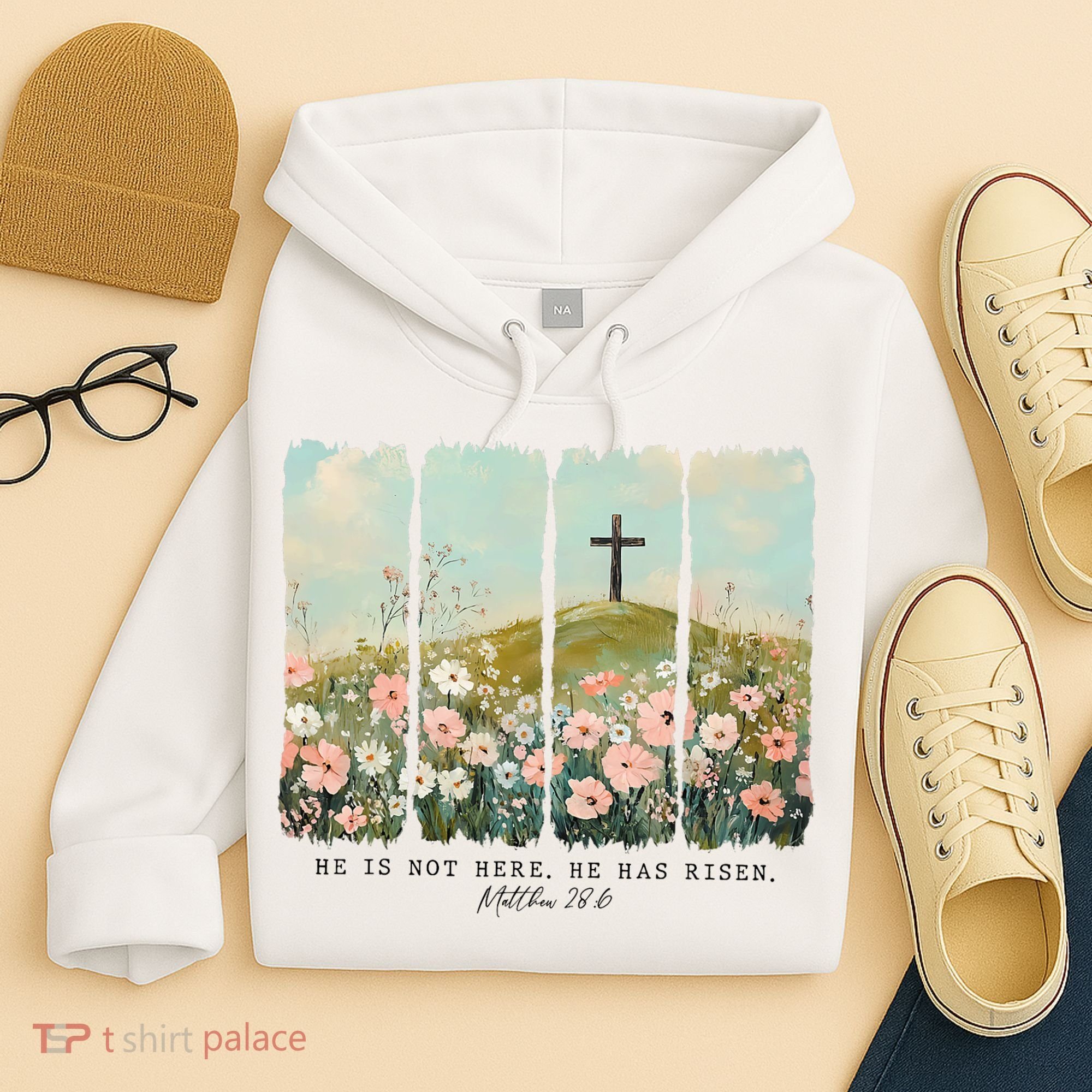 He Is Risen Christian Wildflower Happy Easter Hoodie