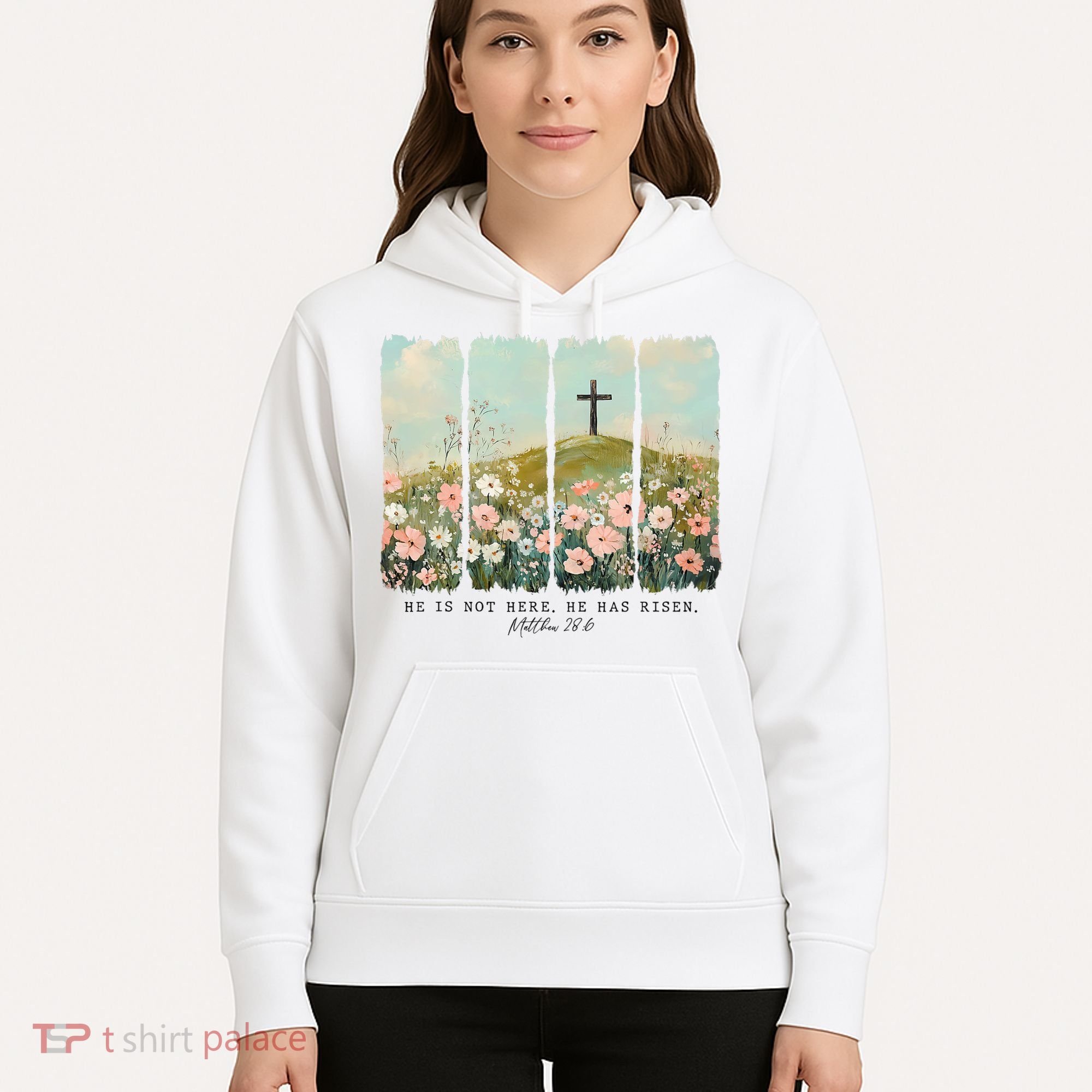 He Is Risen Christian Wildflower Happy Easter Hoodie