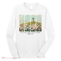 He Is Risen Christian Wildflower Happy Easter Long Sleeve Shirt thumb 0