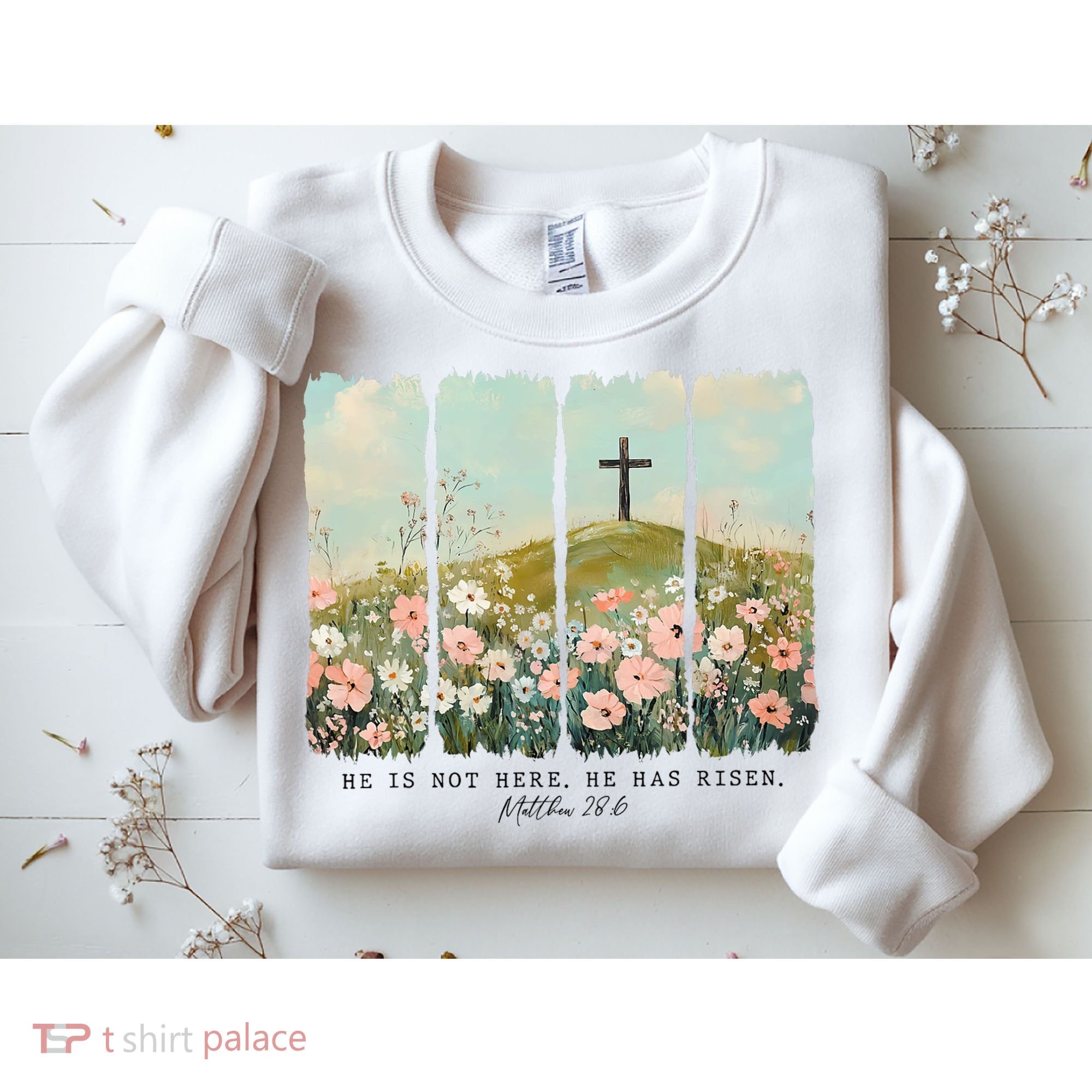 He Is Risen Christian Wildflower Happy Easter Sweatshirt