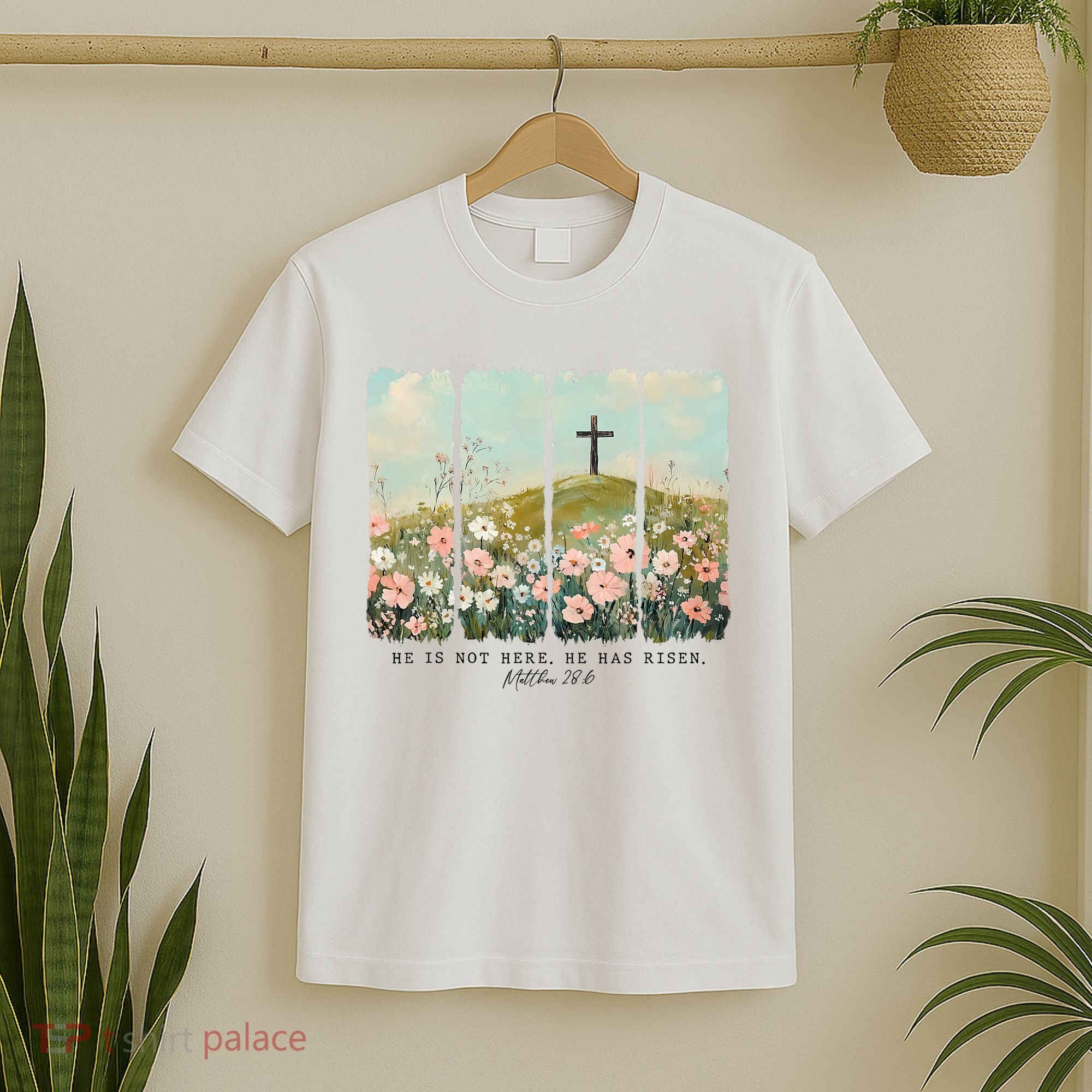 He Is Risen Christian Wildflower Happy Easter T-Shirt