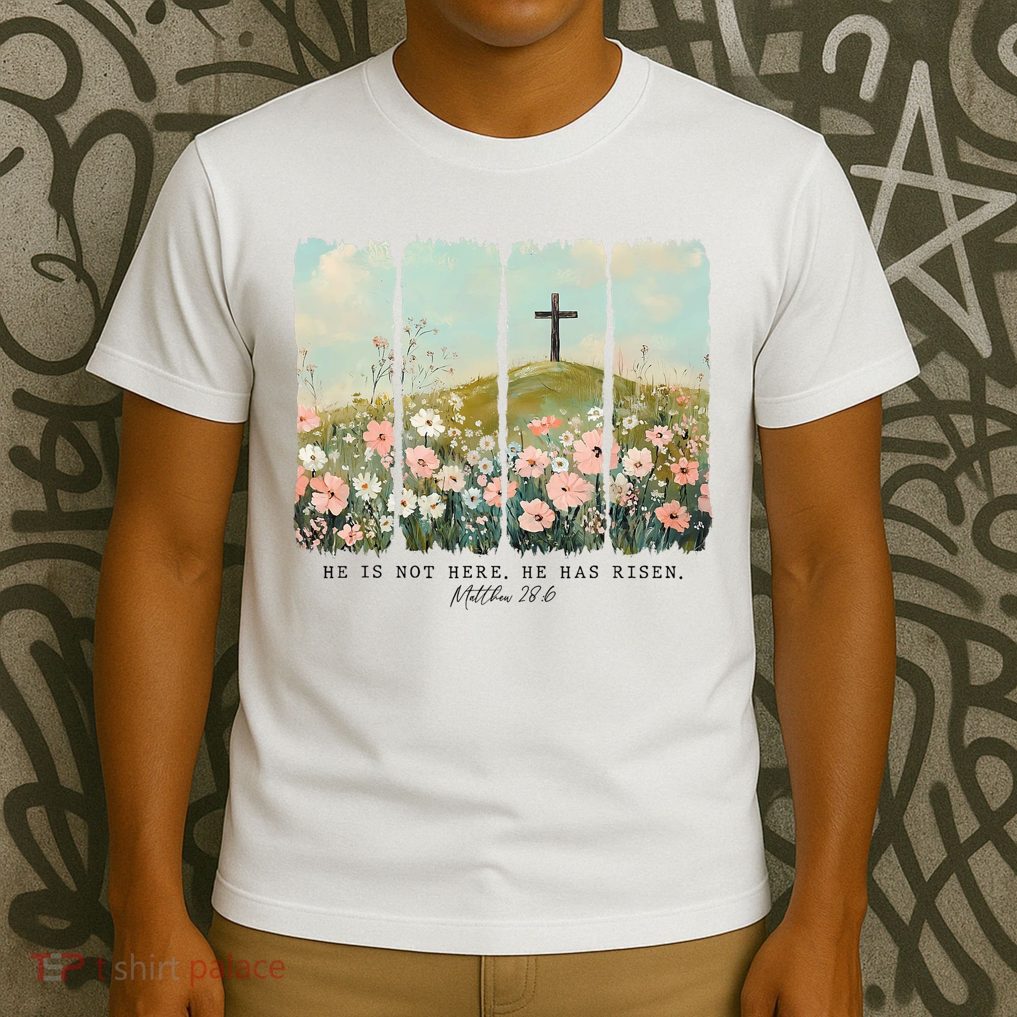 He Is Risen Christian Wildflower Happy Easter T-Shirt