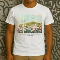 He Is Risen Christian Wildflower Happy Easter T-Shirt thumb 3