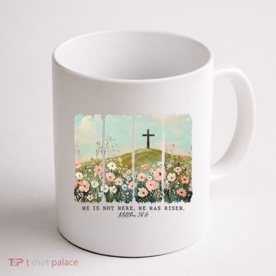 He Is Risen Christian Wildflower Happy Easter Coffee Mug back