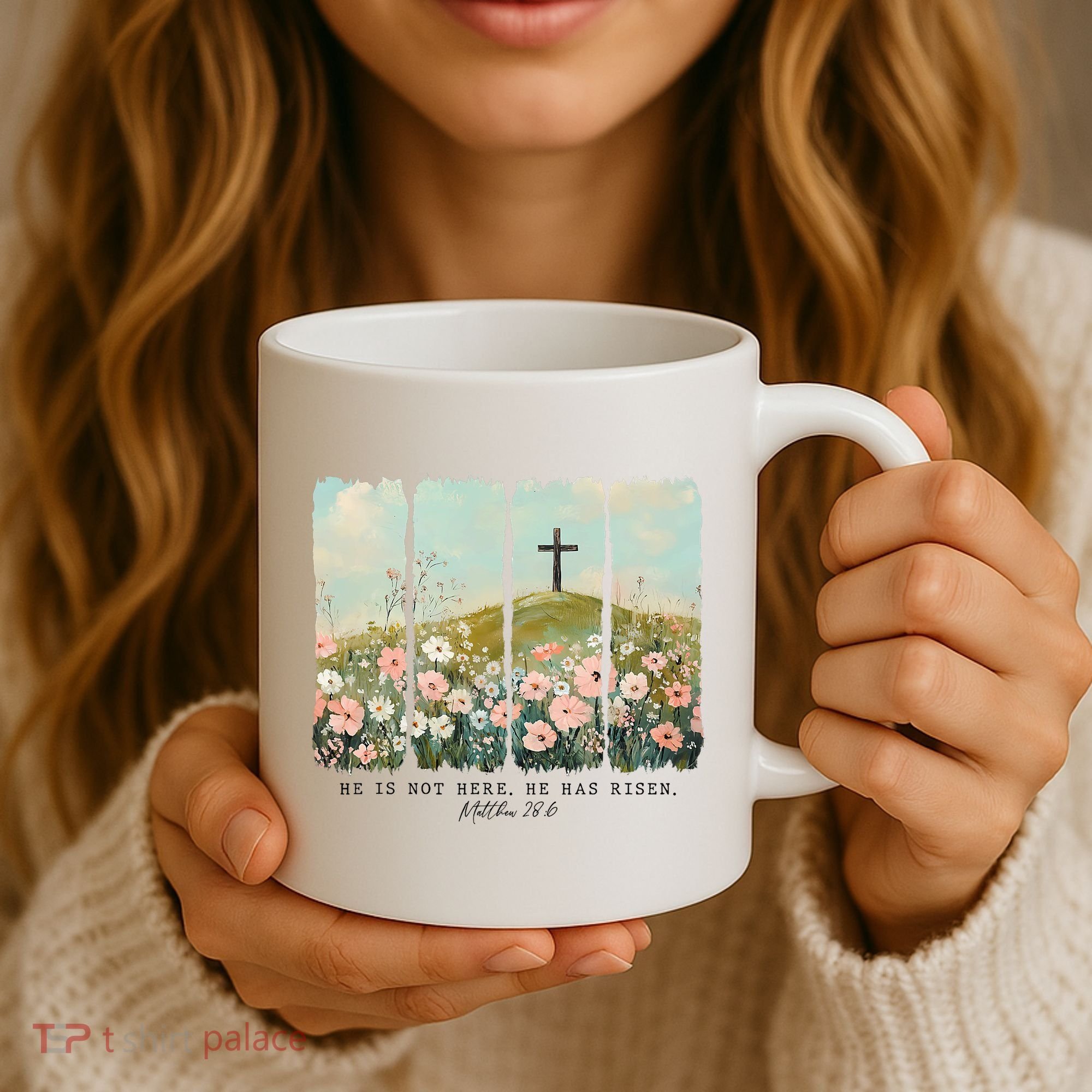 He Is Risen Christian Wildflower Happy Easter Coffee Mug