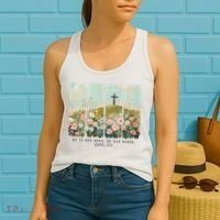 He Is Risen Christian Wildflower Happy Easter Women's Tank Top thumb 2