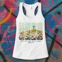 He Is Risen Christian Wildflower Happy Easter Women's Tank Top thumb 3