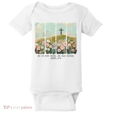 He Is Risen Christian Wildflower Happy Easter Baby Bodysuit