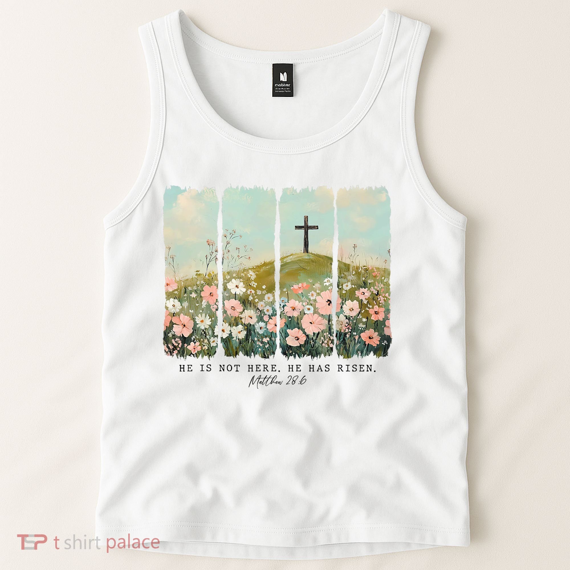 He Is Risen Christian Wildflower Happy Easter Tank Top