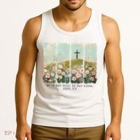 He Is Risen Christian Wildflower Happy Easter Tank Top thumb 3