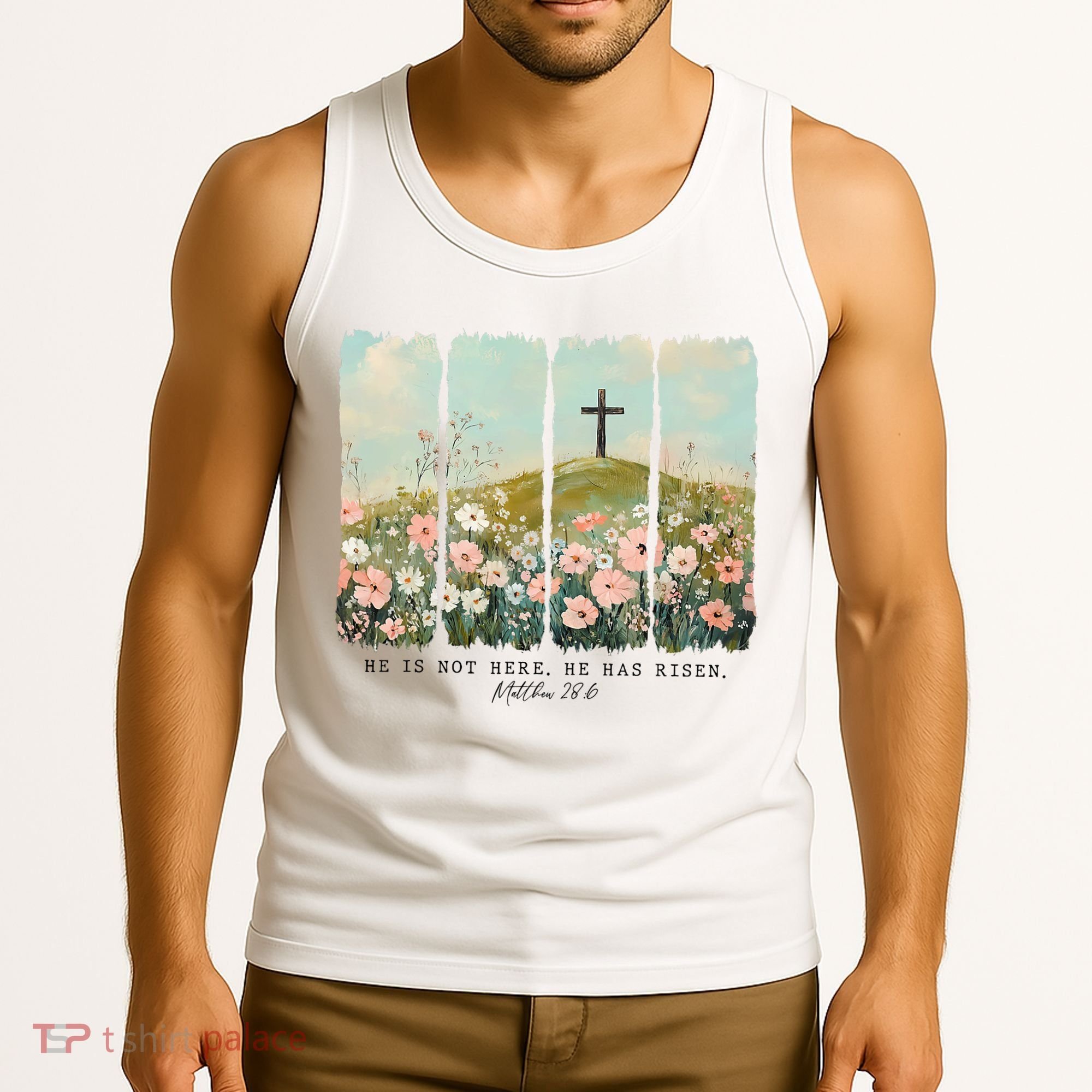 He Is Risen Christian Wildflower Happy Easter Tank Top
