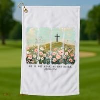 He Is Risen Christian Wildflower Happy Easter Golf Towel thumb 1