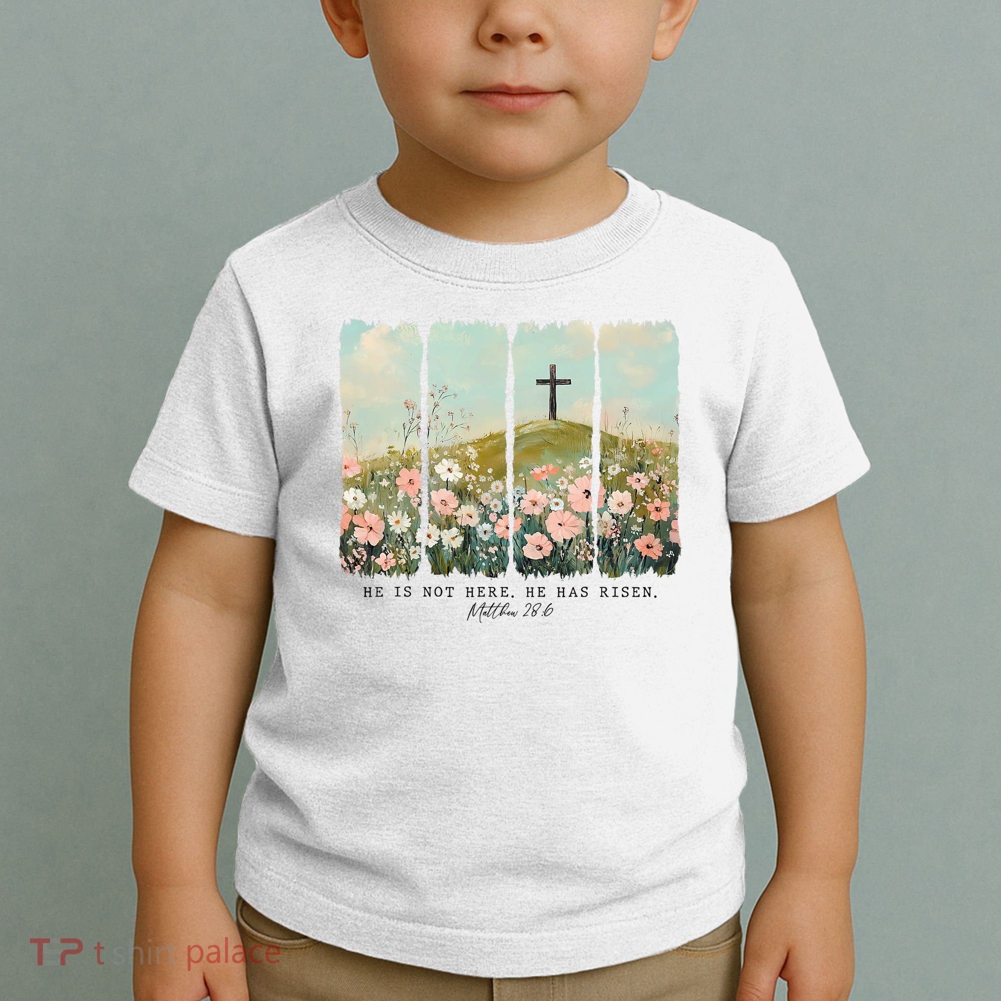 He Is Risen Christian Wildflower Happy Easter Toddler T-Shirt