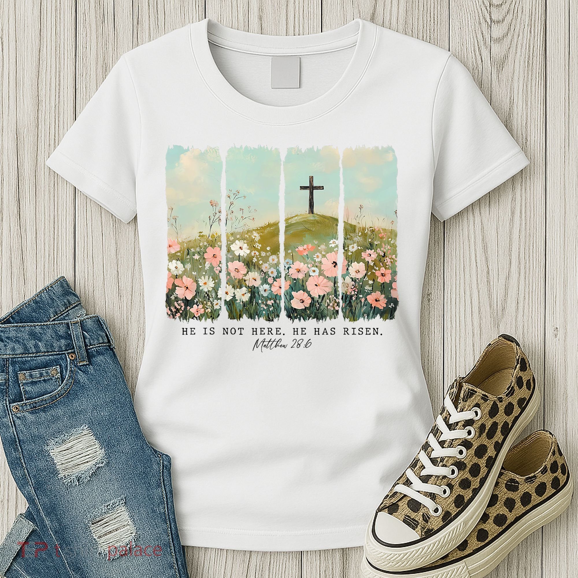 He Is Risen Christian Wildflower Happy Easter Women's T-Shirt