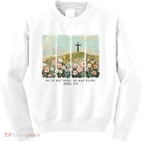 He Is Risen Christian Wildflower Happy Easter Kids Sweatshirt thumb 0
