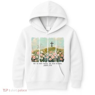 He Is Risen Christian Wildflower Happy Easter Kids Hoodie