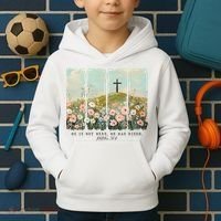 He Is Risen Christian Wildflower Happy Easter Kids Hoodie thumb 2