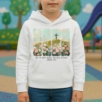 He Is Risen Christian Wildflower Happy Easter Kids Hoodie thumb 3