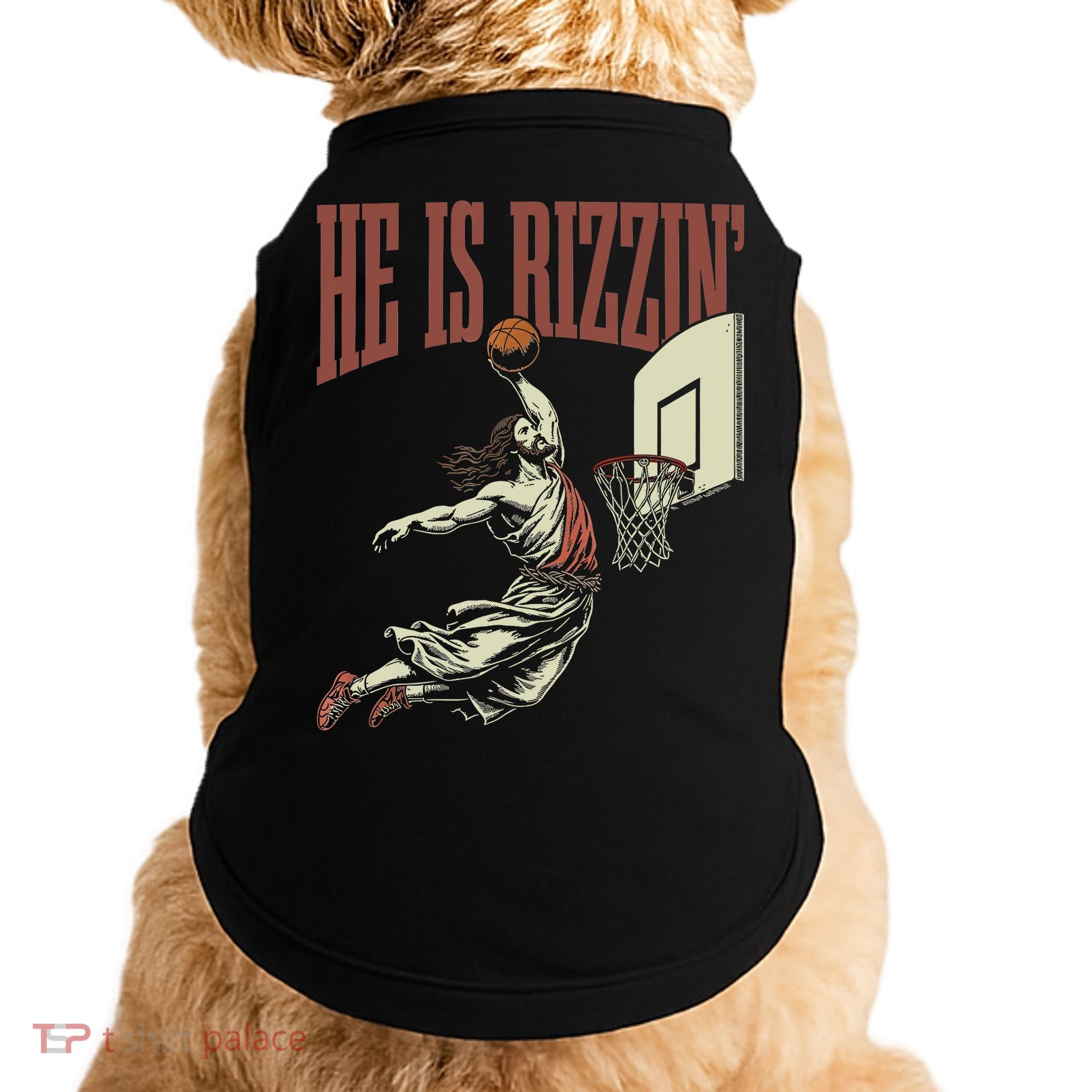 He Is Rizzin Funny Jesus Playing Basketball Meme Easter Doggie Tank
