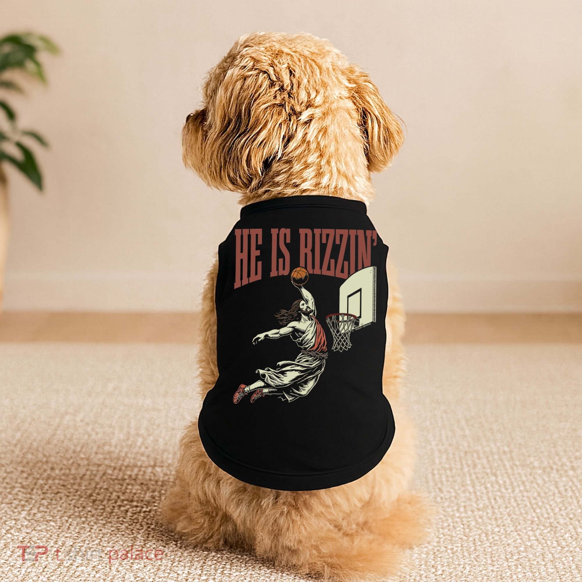 He Is Rizzin Funny Jesus Playing Basketball Meme Easter Doggie Tank