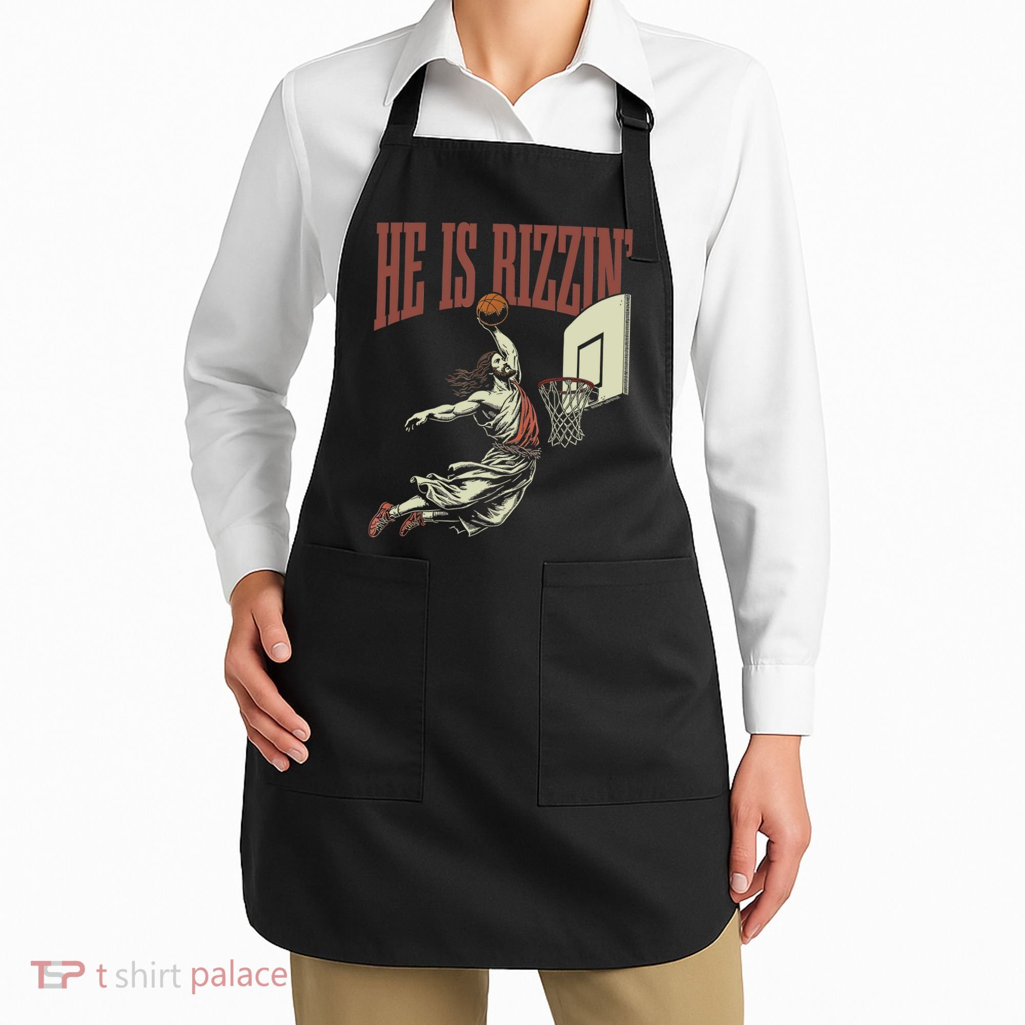 He Is Rizzin Funny Jesus Playing Basketball Meme Easter Apron