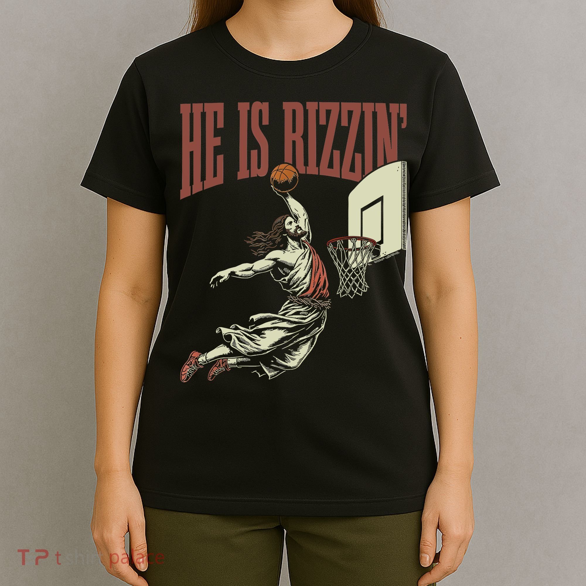 He Is Rizzin Funny Jesus Playing Basketball Meme Easter T-Shirt