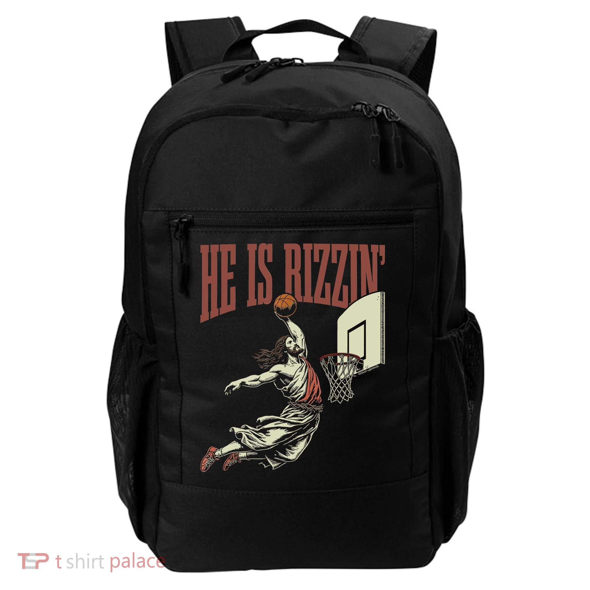 He Is Rizzin Funny Jesus Playing Basketball Meme Easter Backpack