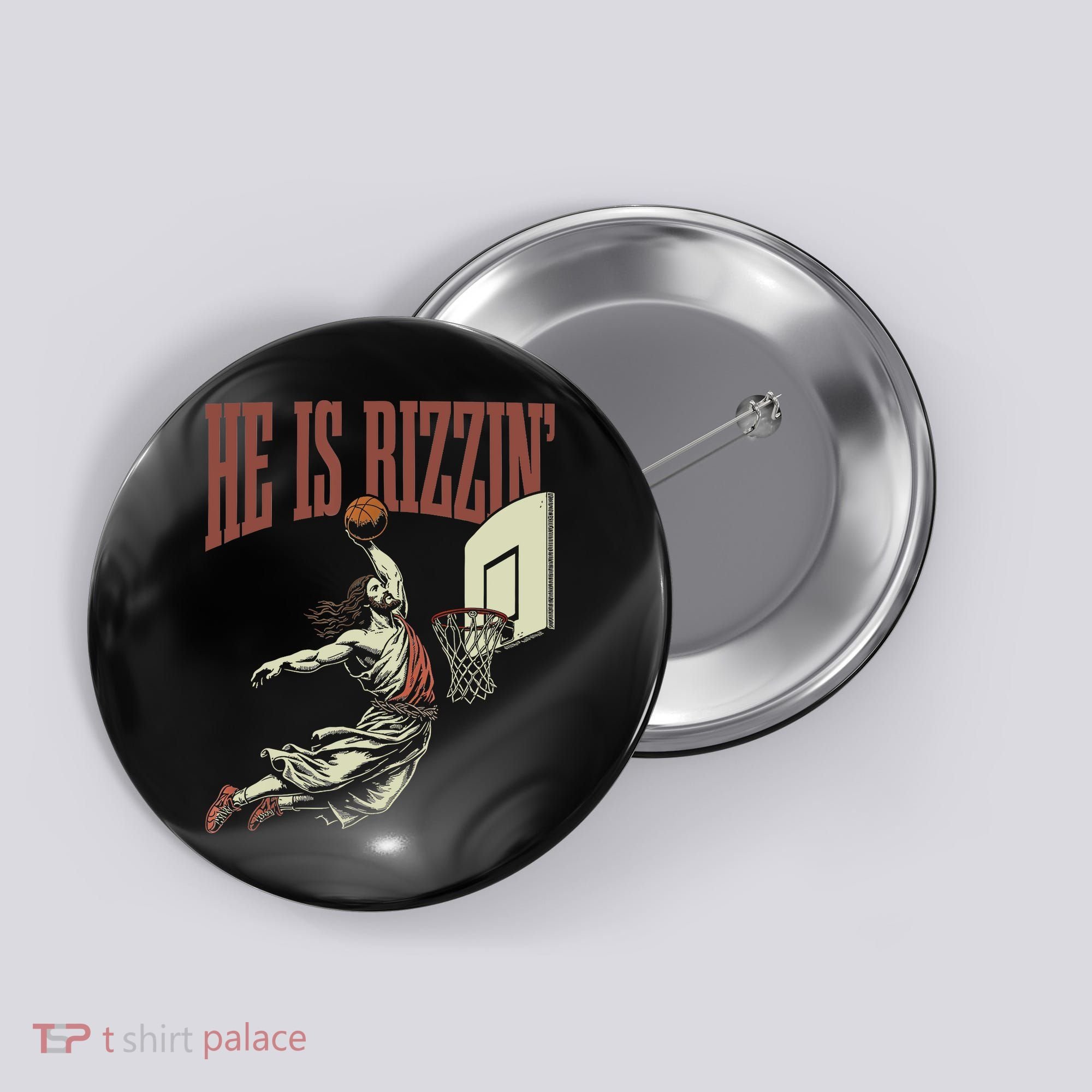 He Is Rizzin Funny Jesus Playing Basketball Meme Easter Button