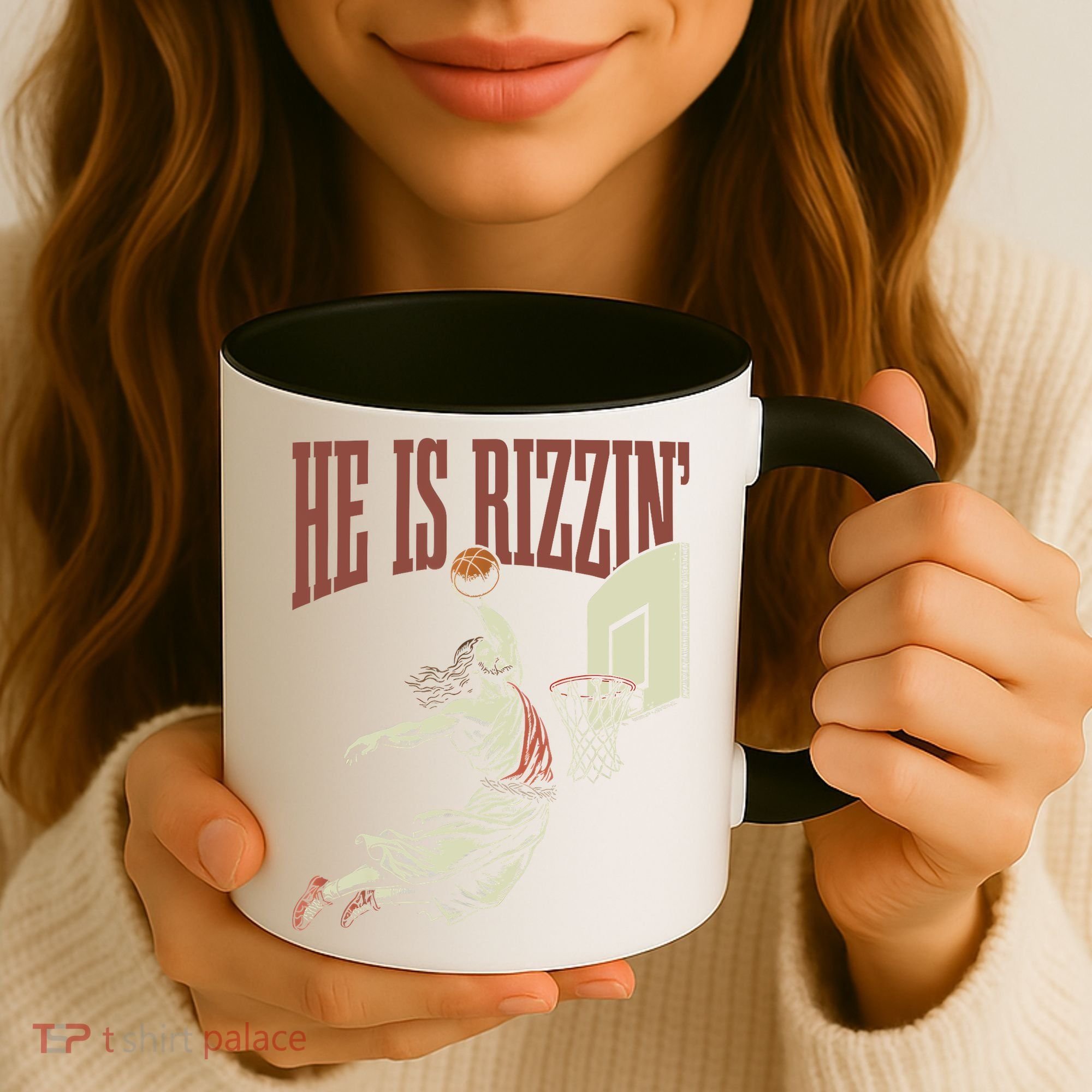 He Is Rizzin Funny Jesus Playing Basketball Meme Easter Coffee Mug