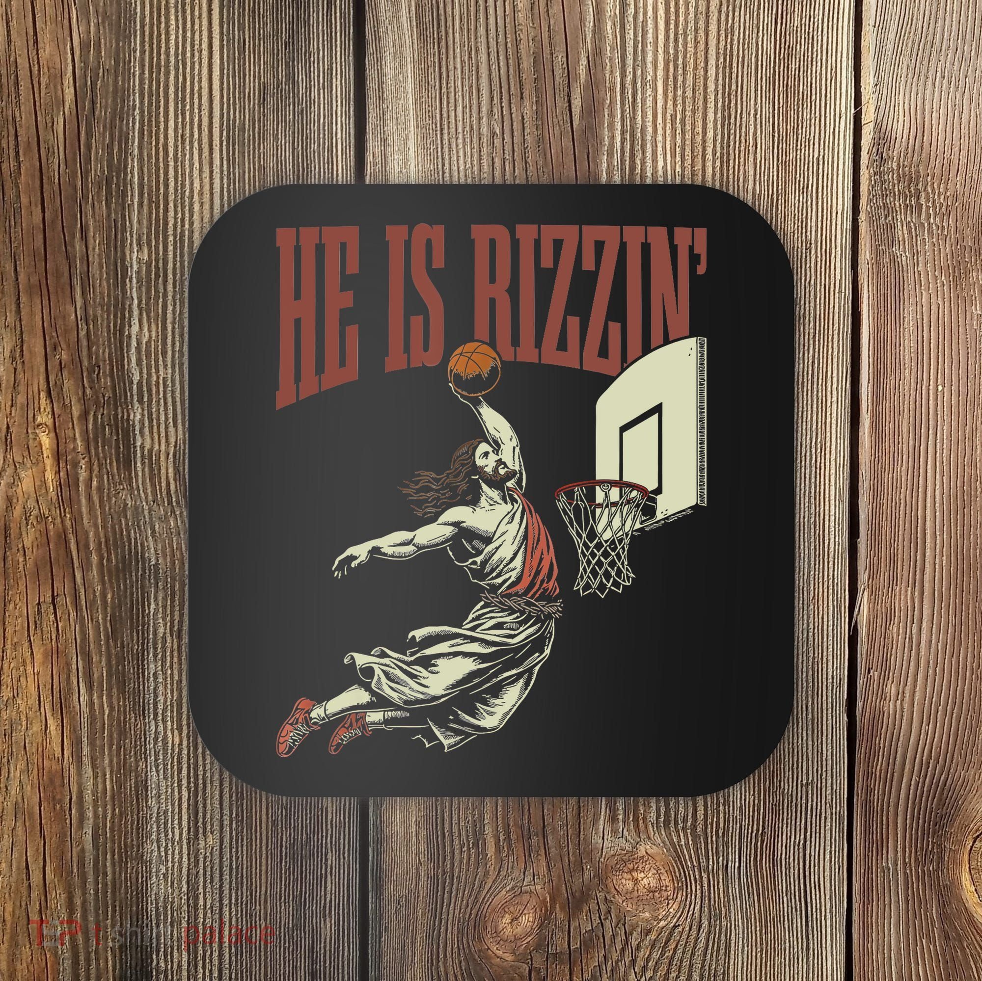 He Is Rizzin Funny Jesus Playing Basketball Meme Easter Coaster
