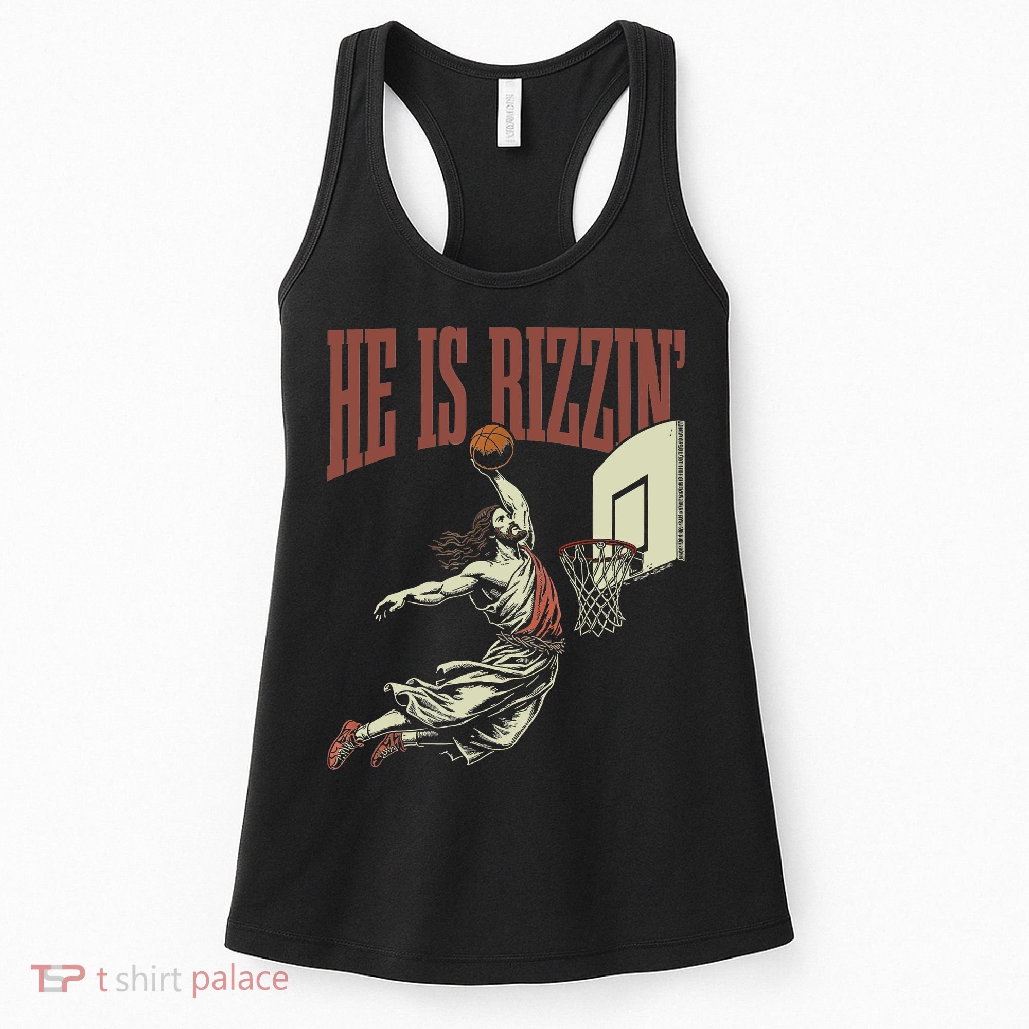 He Is Rizzin Funny Jesus Playing Basketball Meme Easter Women's Tank Top