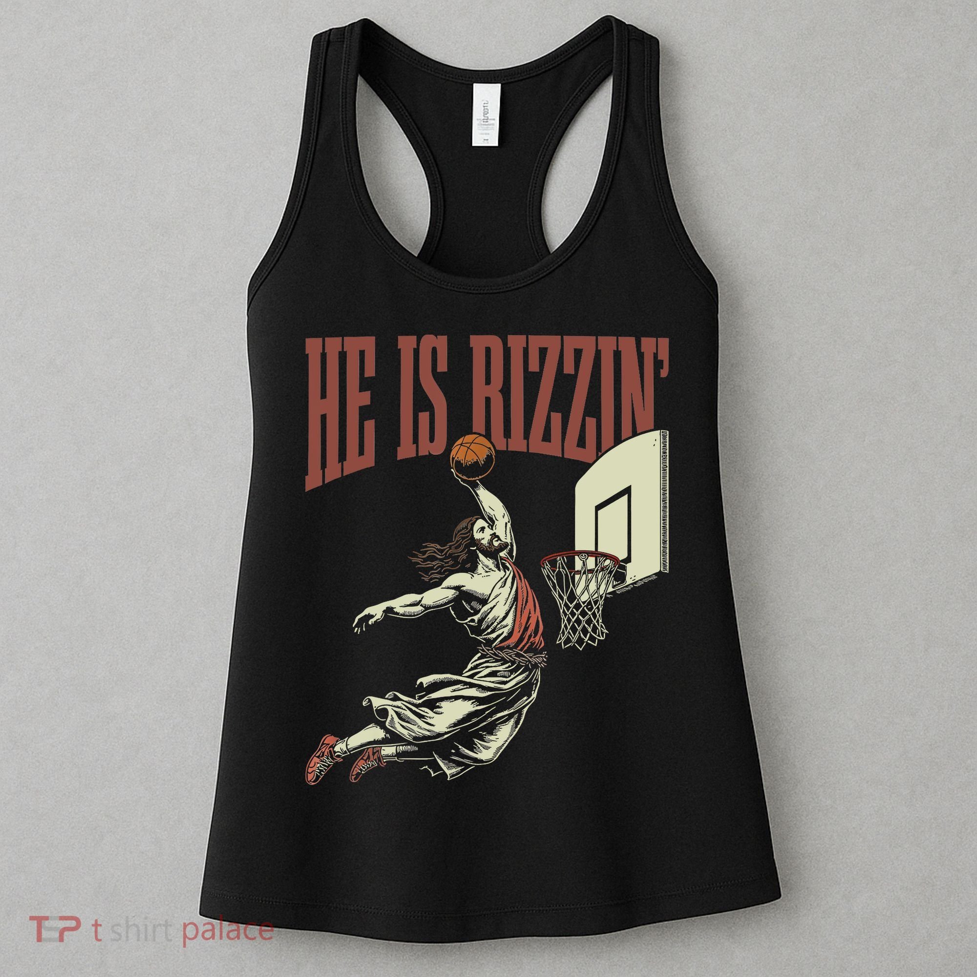 He Is Rizzin Funny Jesus Playing Basketball Meme Easter Women's Tank Top