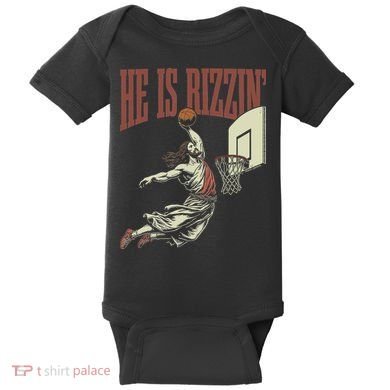 He Is Rizzin Funny Jesus Playing Basketball Meme Easter Baby Bodysuit