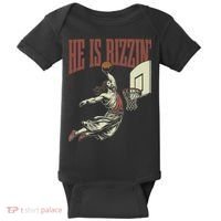 He Is Rizzin Funny Jesus Playing Basketball Meme Easter Baby Bodysuit thumb 0