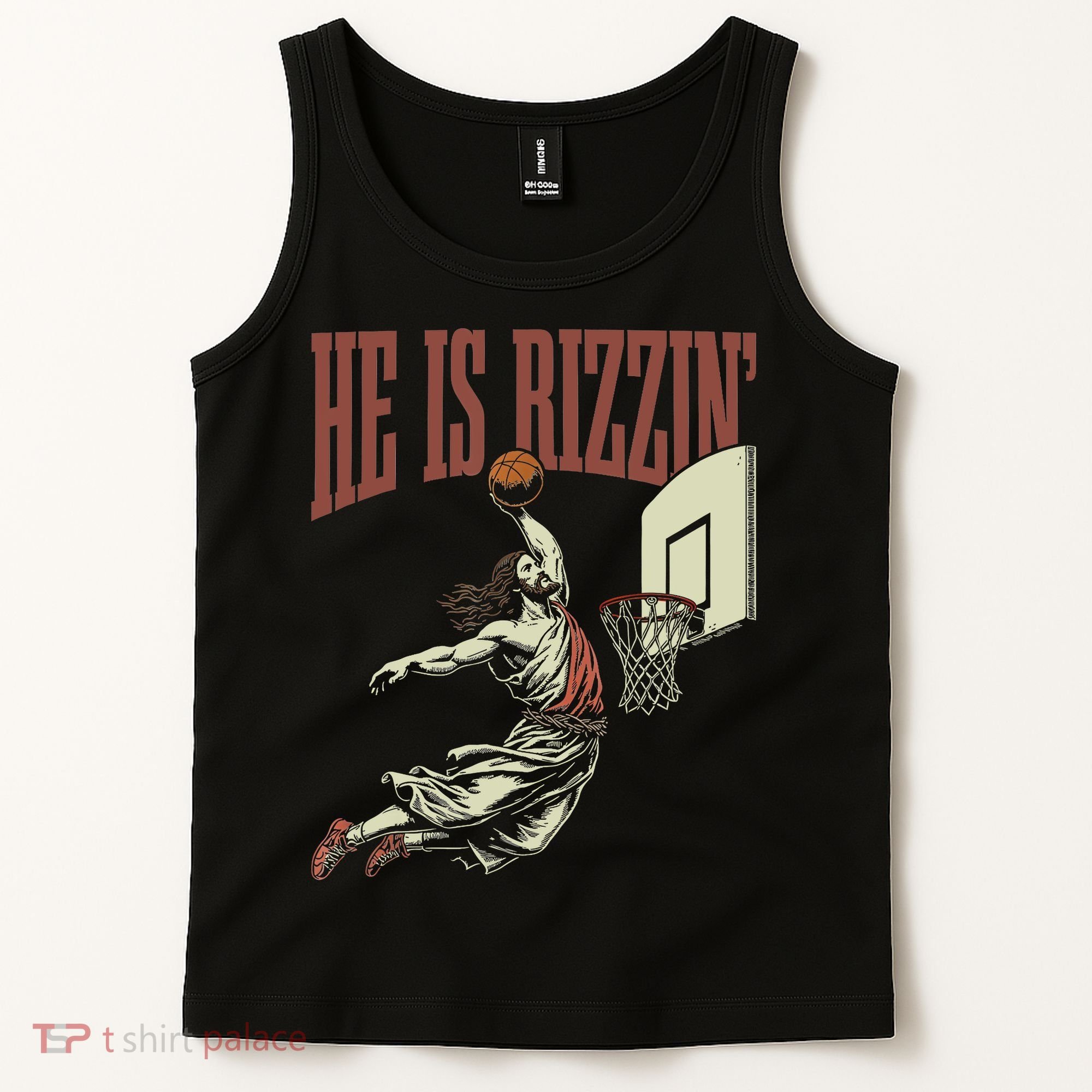 He Is Rizzin Funny Jesus Playing Basketball Meme Easter Tank Top