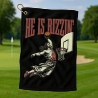 He Is Rizzin Funny Jesus Playing Basketball Meme Easter Golf Towel thumb 1