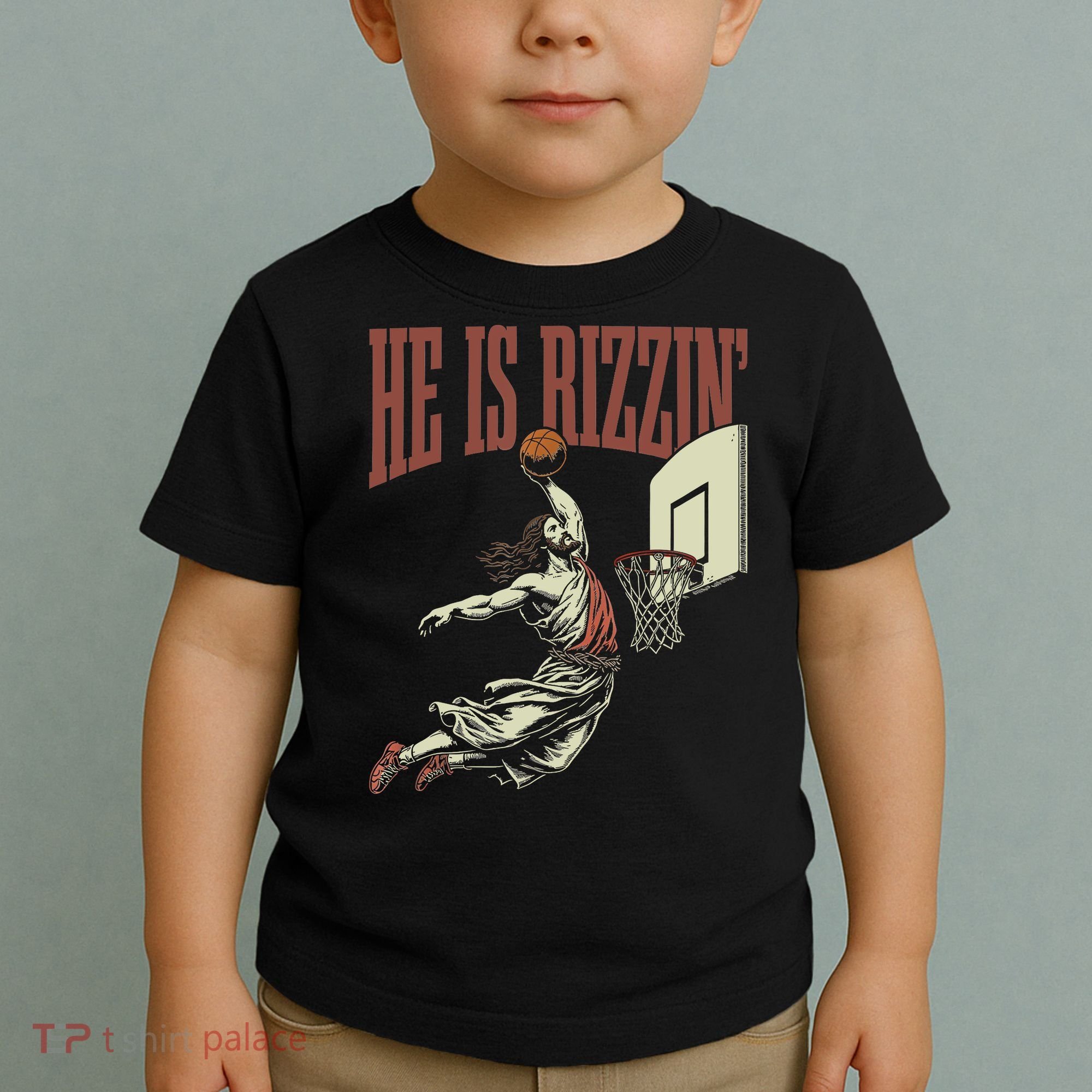 He Is Rizzin Funny Jesus Playing Basketball Meme Easter Toddler T-Shirt