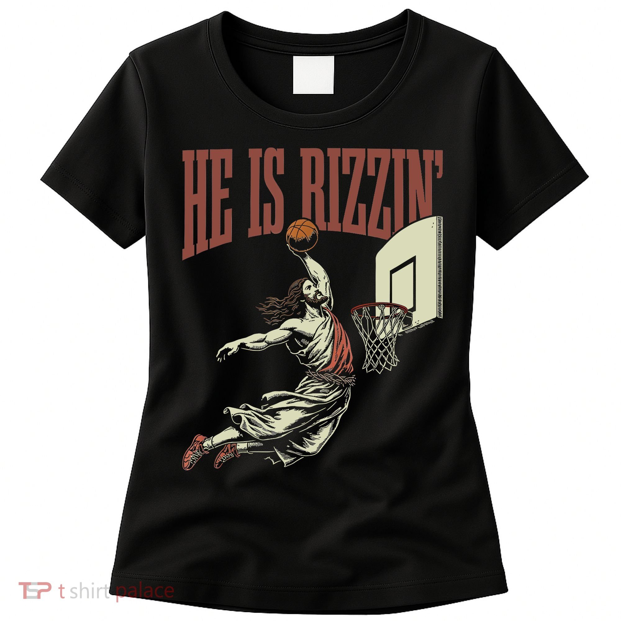 He Is Rizzin Funny Jesus Playing Basketball Meme Easter Women's T-Shirt