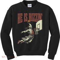 He Is Rizzin Funny Jesus Playing Basketball Meme Easter Kids Sweatshirt thumb 0