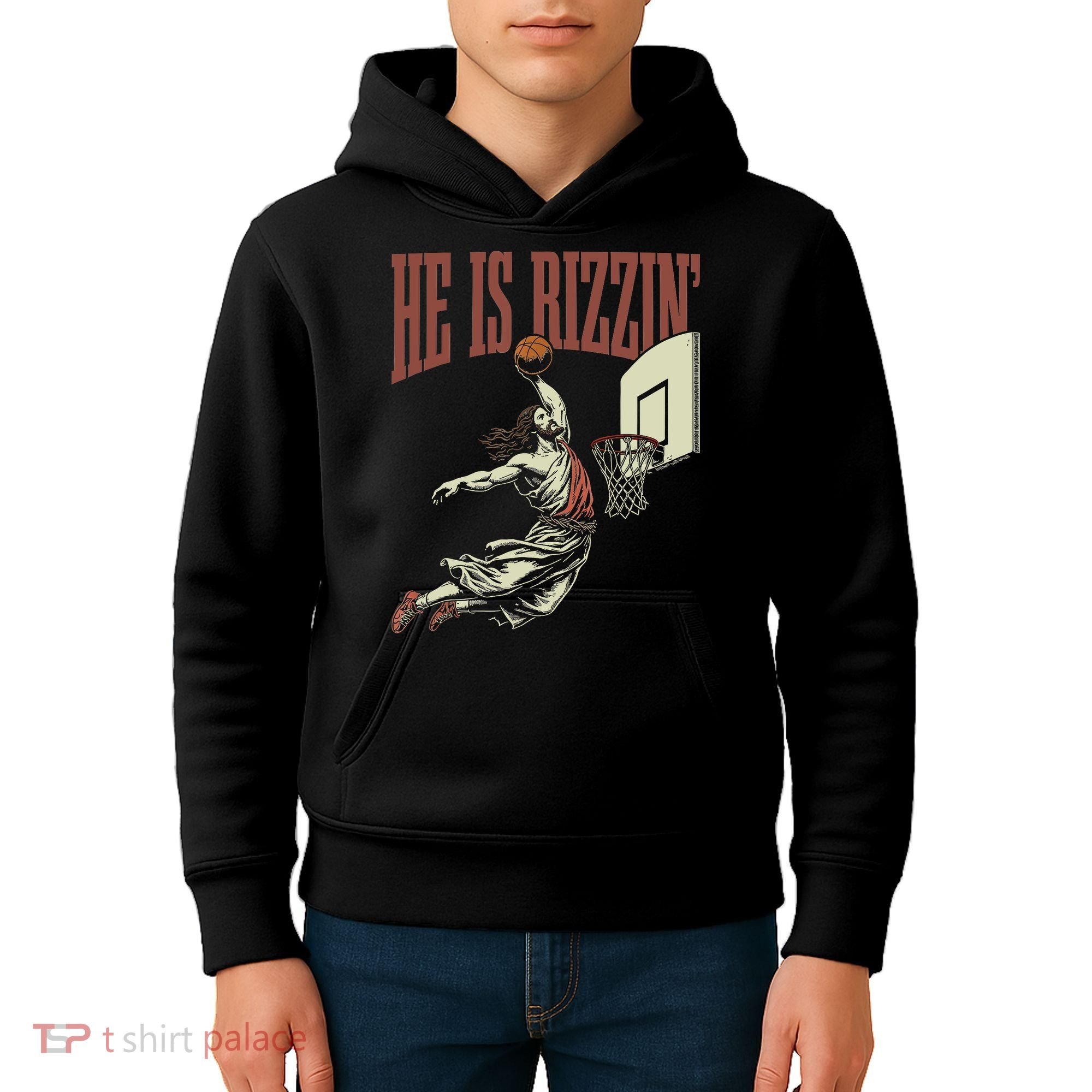He Is Rizzin Funny Jesus Playing Basketball Meme Easter Kids Hoodie