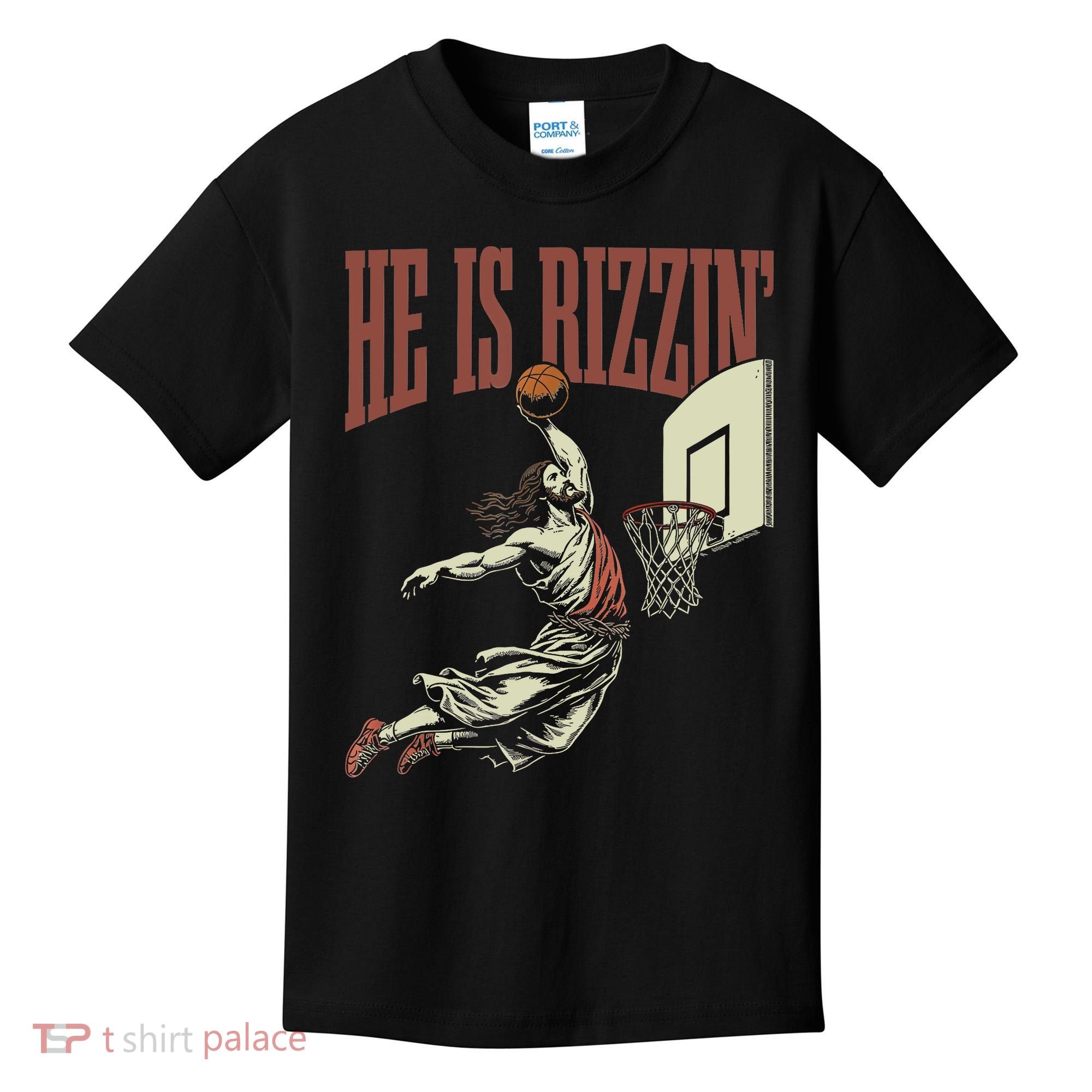 He Is Rizzin Funny Jesus Playing Basketball Meme Easter Kids T-Shirt