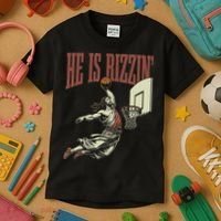 He Is Rizzin Funny Jesus Playing Basketball Meme Easter Kids T-Shirt thumb 3