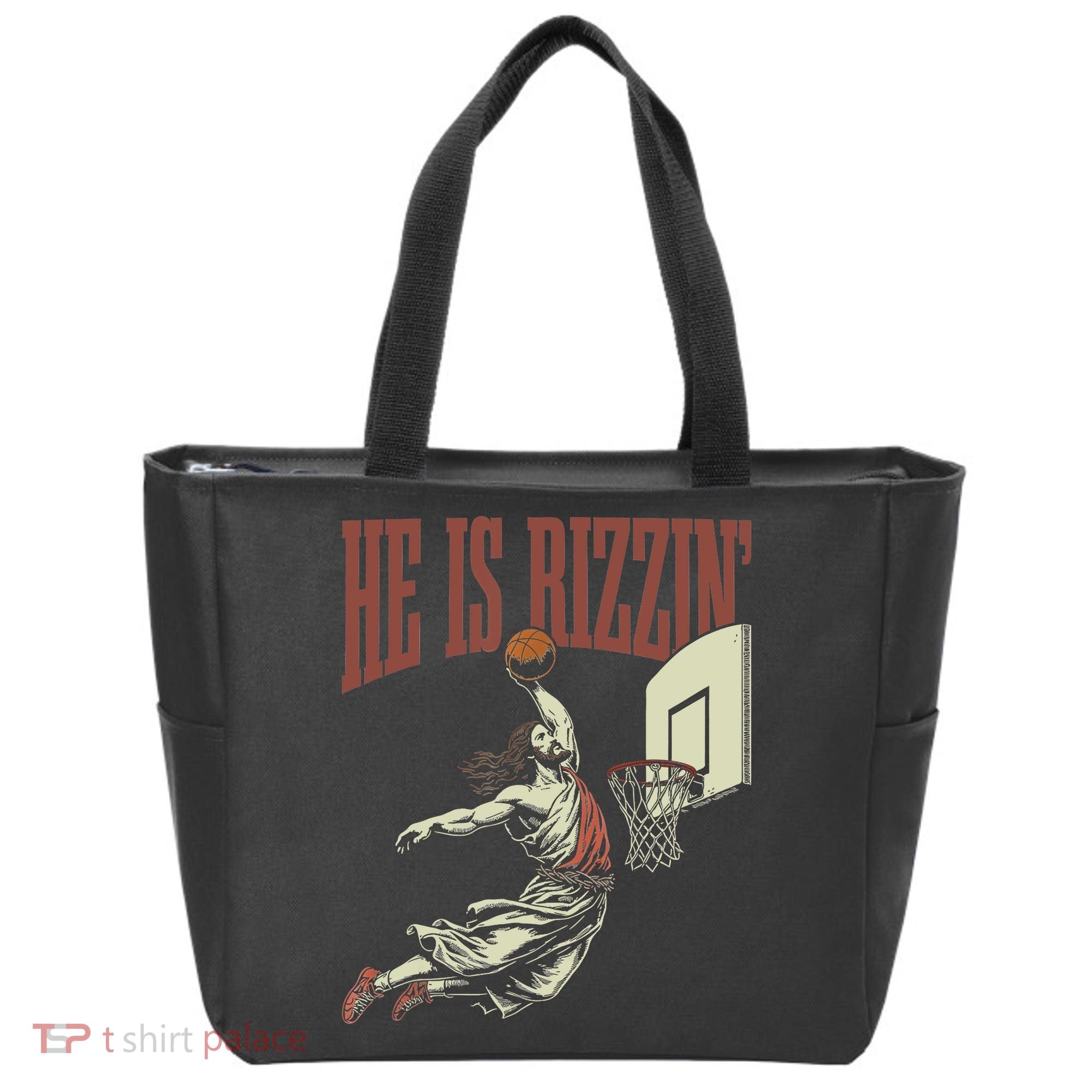 He Is Rizzin Funny Jesus Playing Basketball Meme Easter Tote Bag