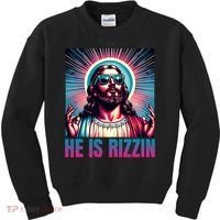 He Is Rizzin Jesus Is Rizzen Kids Sweatshirt thumb 0