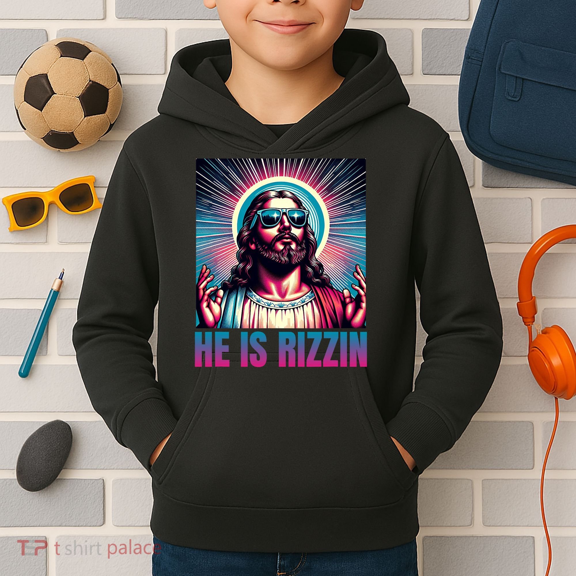 He Is Rizzin Jesus Is Rizzen Kids Hoodie