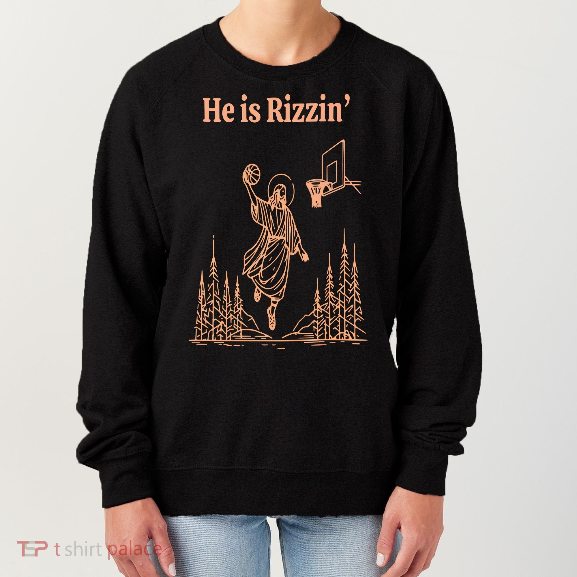 He Is Risen Funny Easter Of Jesus Playing Basketball Women's Sweatshirt