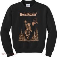 He Is Risen Funny Easter Of Jesus Playing Basketball Kids Sweatshirt thumb 0
