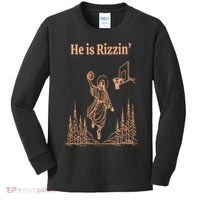 He Is Risen Funny Easter Of Jesus Playing Basketball Kids Long Sleeve Shirt thumb 0