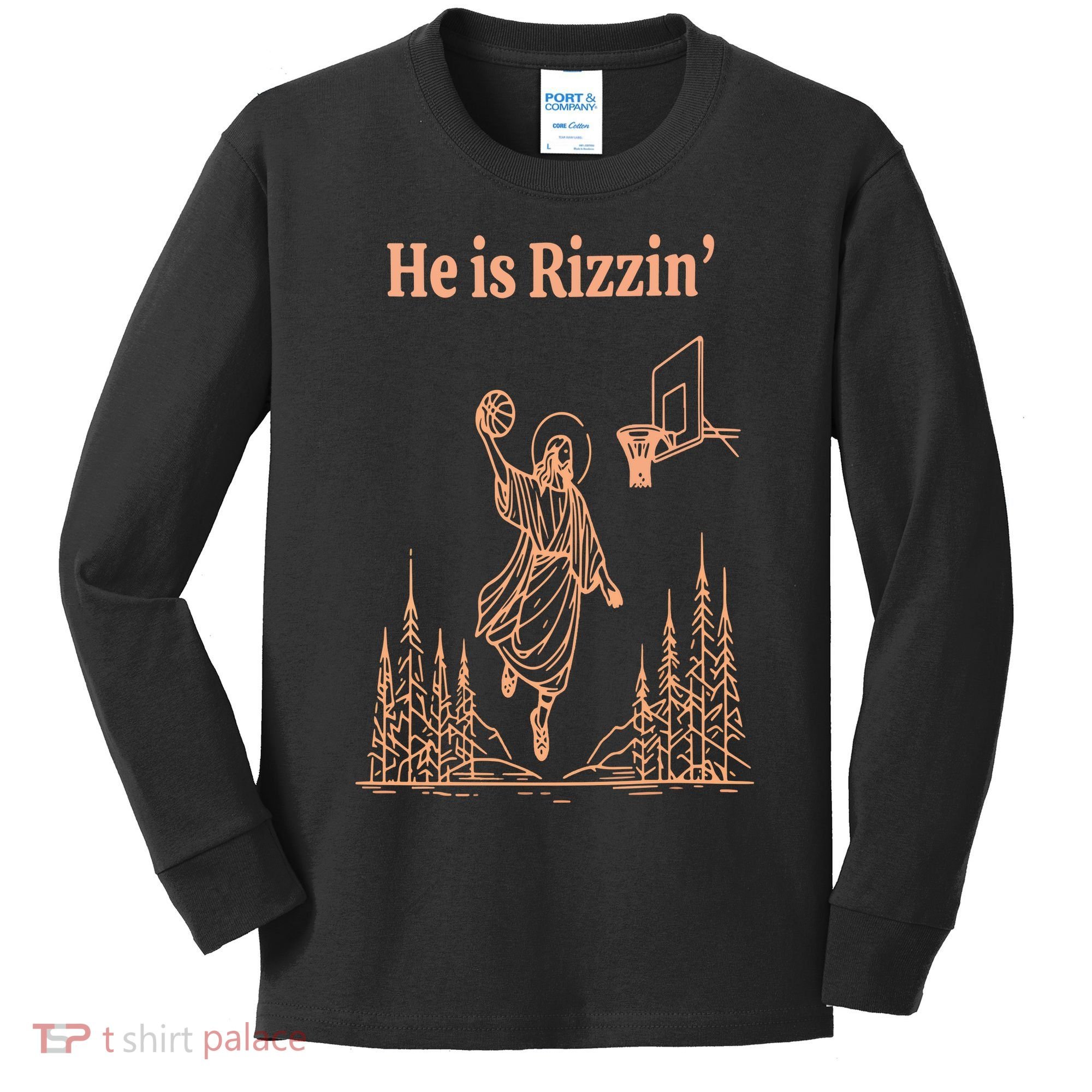 He Is Risen Funny Easter Of Jesus Playing Basketball Kids Long Sleeve Shirt