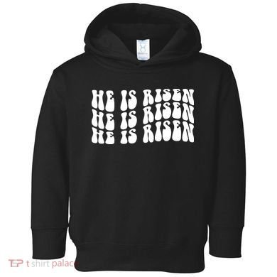 He Is Risen Jesus Retro Groovy Easter Toddler Hoodie